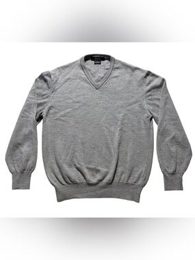 Giorgiolini Gray 100% Extrafine Merino Wool V-Neck Sweater Made Italy Large